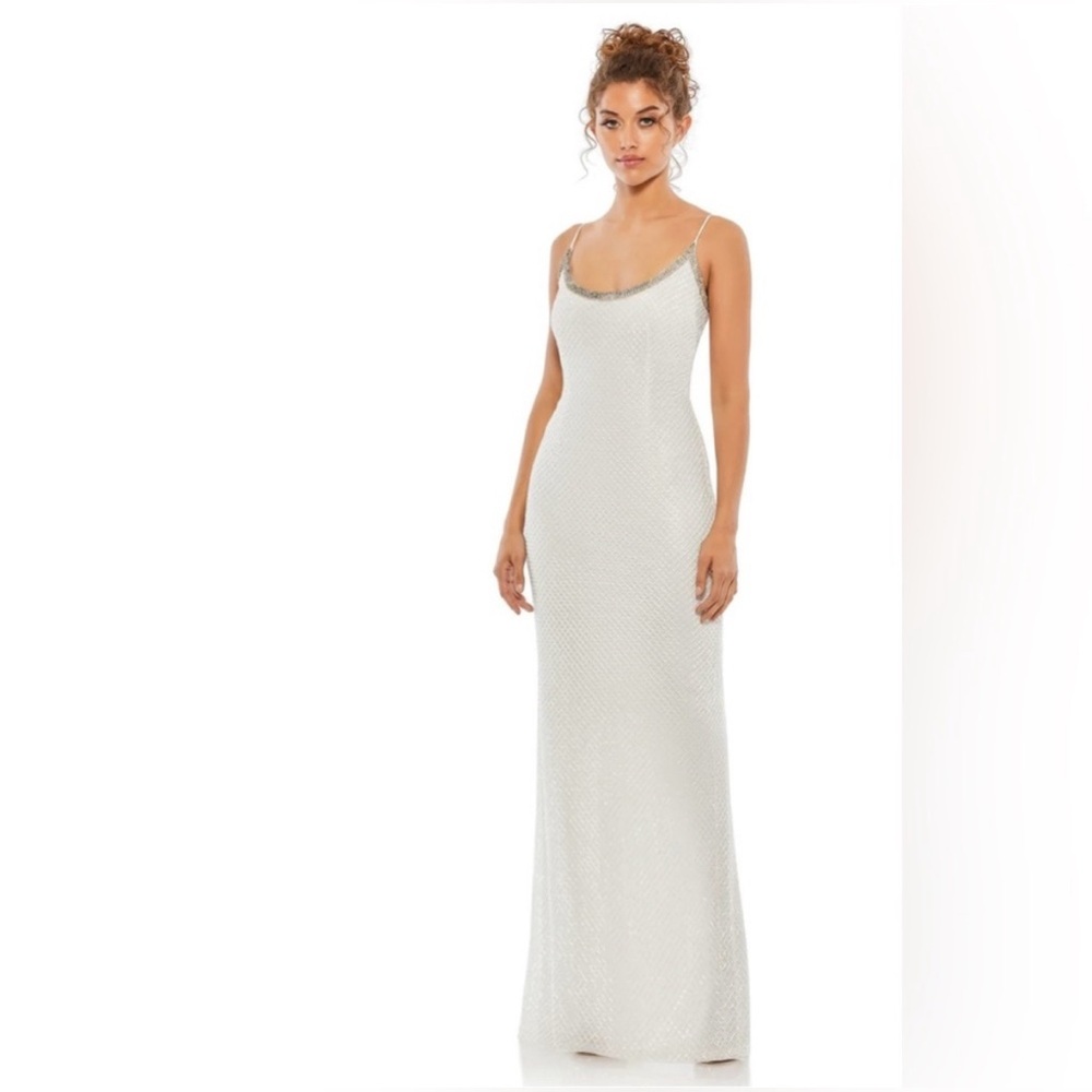 Mac Duggal White Beaded Wedding Dress